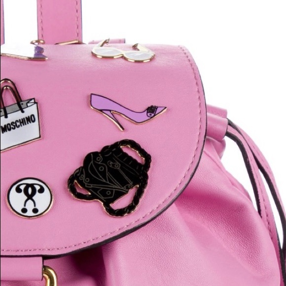 MOSCHINO Couture Pink Rare Find Badges Leather Backpack - Picture 5 of 17